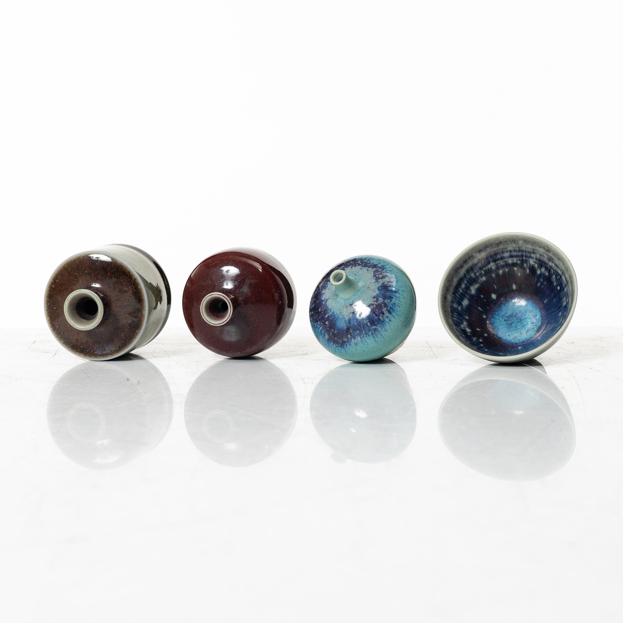 Berndt Friberg, miniature vases, four pieces, stoneware, Gustavsberg Studio 1970-1972.