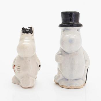 Leo Tykkyläinen, two 1950s ceramic Moomin figurines, Finland.