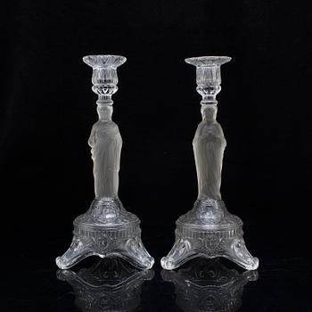 LJUSSTAKAR, ett par, pressglas, 1800-tal.