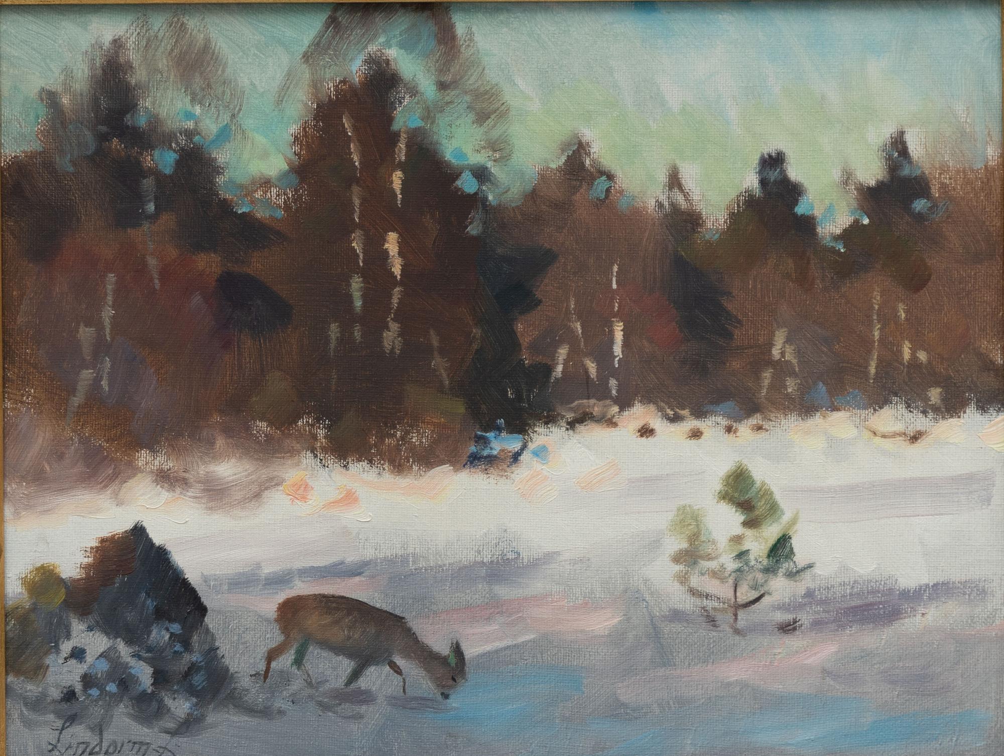 Lindorm Liljefors, Roe Deer in Winter Landscape.