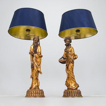 Bordslampor, ett par, asiatiska figurer, 1900-talets senare del.