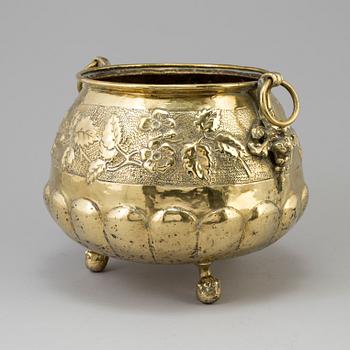 A 19TH CENTURY BRASS FLOWER POT, Delvaux, Dinant.