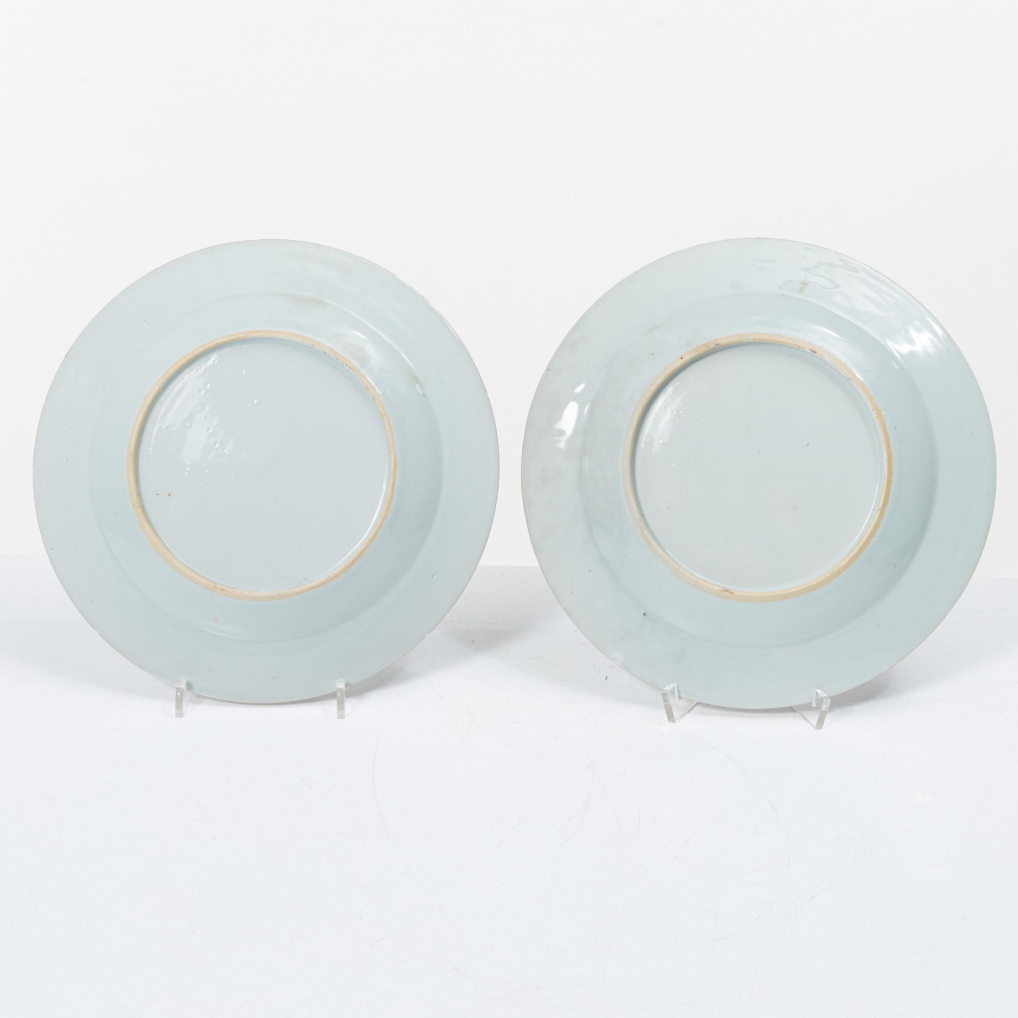 Seven export porcelain plates, China, Qing dynasty, 18th century.