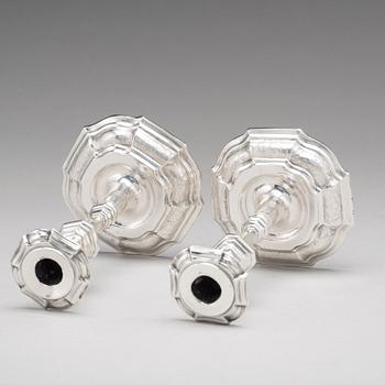 A pair of Swedish 18th century silver candlesticks, mark of Lucas von der Hagen, Stockholm 1728.