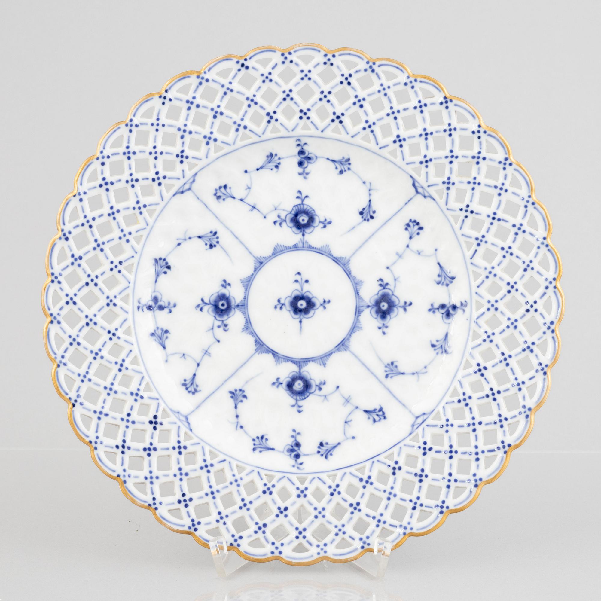 A 'Blue Fluted Full Lace' porcelain dish, Royal Copenhagen, 19th century.