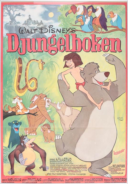 FILMAFFISCH, offsettryck, "Djungelboken", 1960/70-tal.