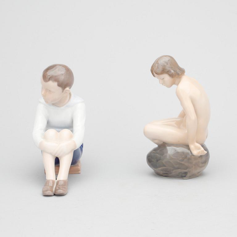 FIGURINER, 2 st, porslin, Royal Copenhagen samt Bing och Gröndhal, 1900-tal.