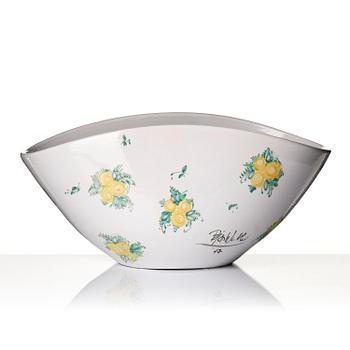 Björn Wiinblad, stor skål, glaserad keramik, Danmark, daterad 1977.