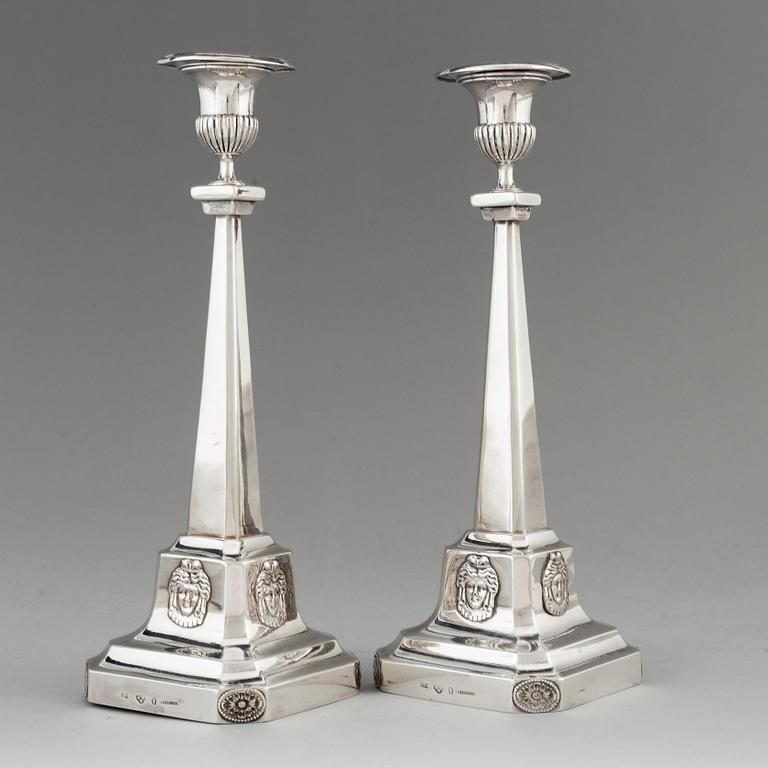 A pair of Swedish 18th century silver candlesticks, mark of Pehr Zethelius, Stockholm 1799.