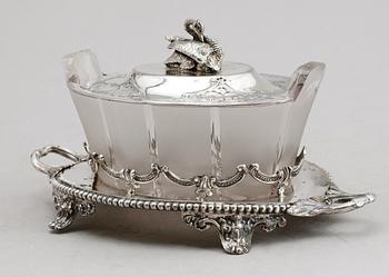 SMÖRASK, nysilver och glas, sekelskiftet 1900.