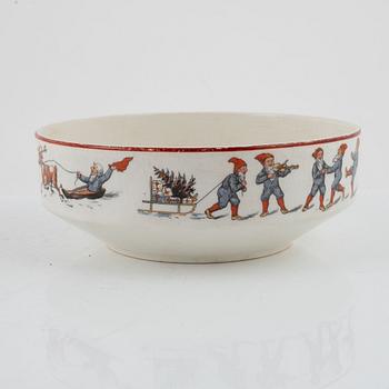 Grötskål och mjölkkanna, flintgods, Gefle.