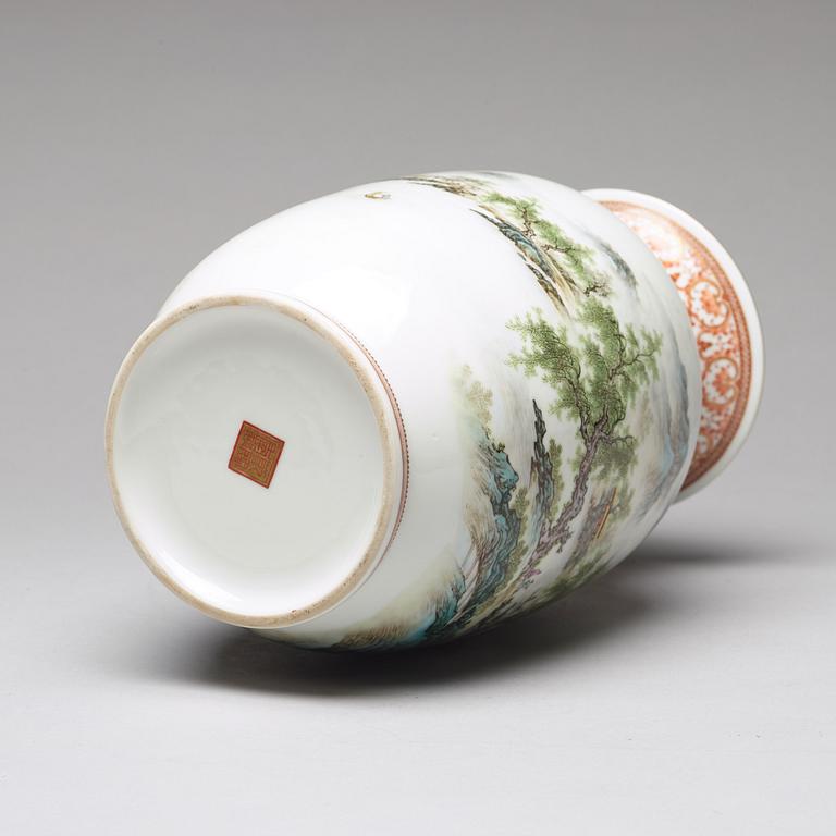A Chinese enamelled vase with a landscape, 20th Century.