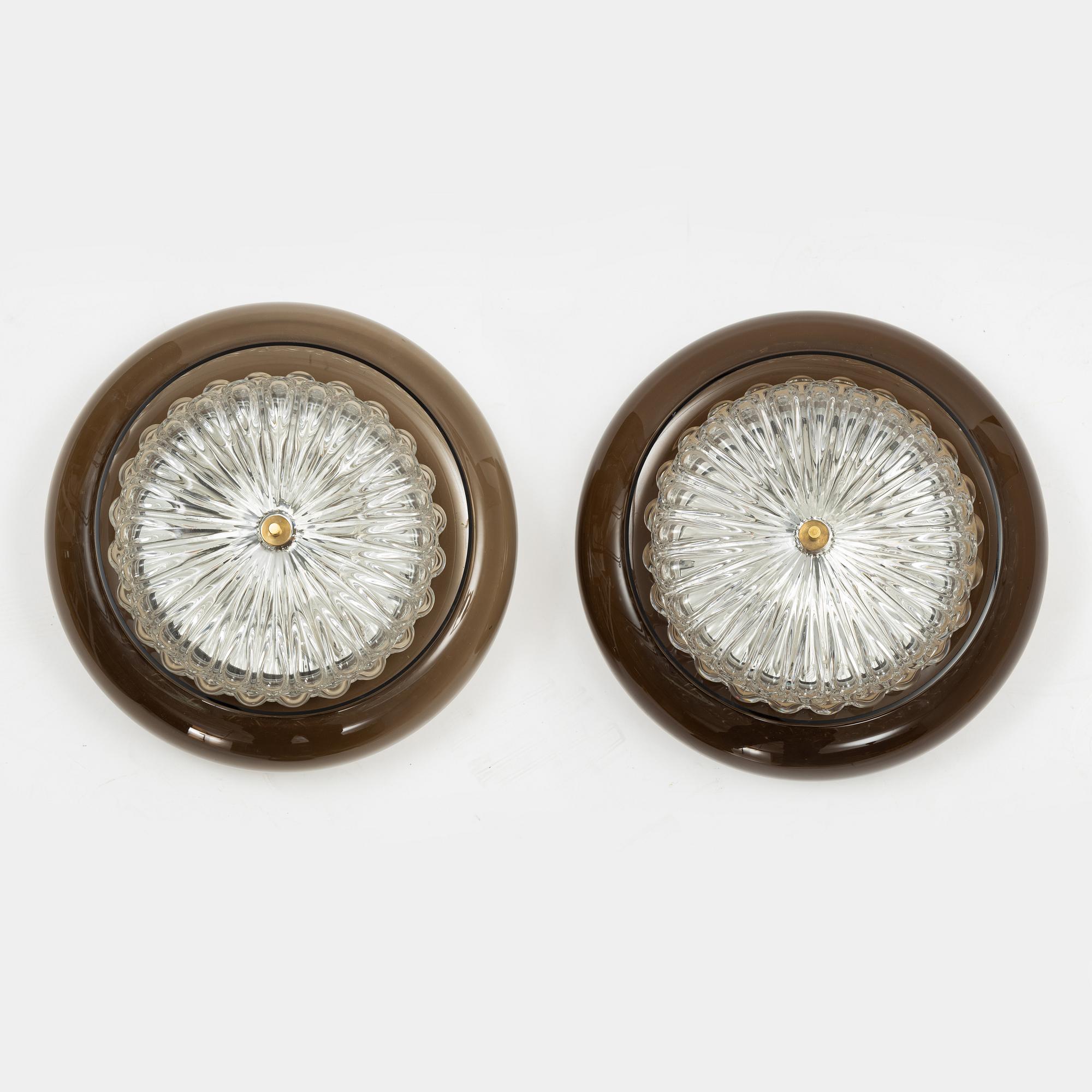 Carl Fagerlund, vägglampor/taklampor, ett par, Orrefors, 1970-tal.