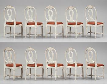 Ten matched Gustavian late 18th century chairs.