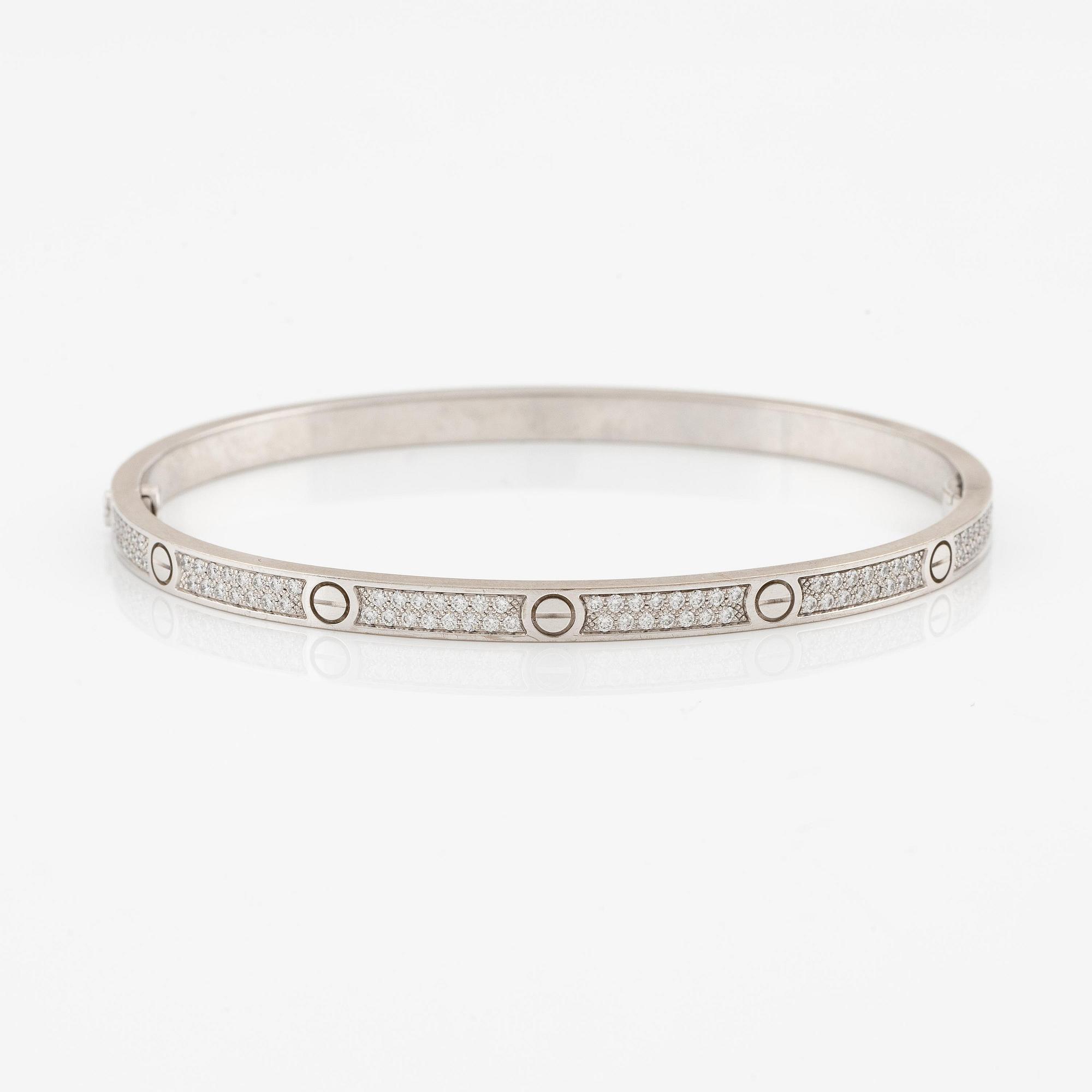 Cartier armband "Love", liten modell, 18K vitguld med runda briljantslipade diamanter.