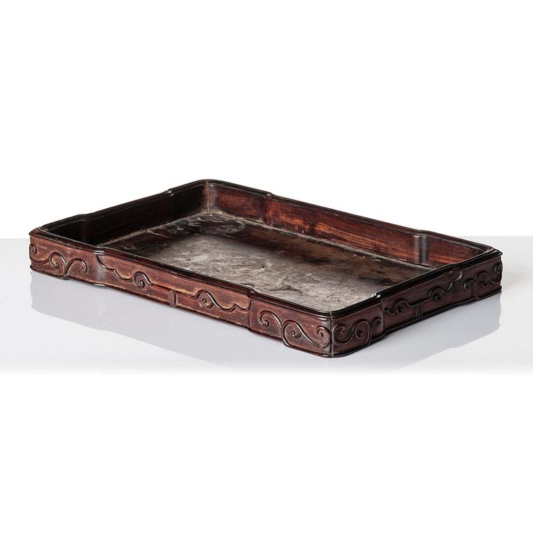A well scultured huali tray, presumably late Ming/early Qing dynasty.