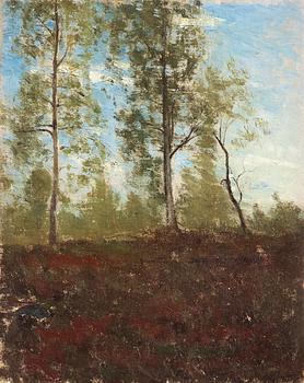 112. Carl Fredrik Hill, Forest glade with birch trees.