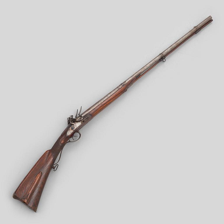 Flintlock gun, Swedish, double-barrelled, second half of the 18th century.