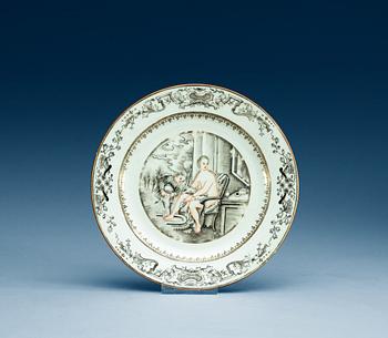 A grisaille decorated 'European-Subject' dinner plate, Qing dynasty, Qianlong (1736-95).