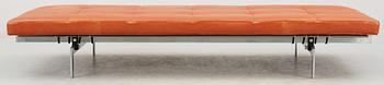 A Poul Kjaerholm 'Pk-80' brown leather aand steel daybed, Fritz Hansen, Denmark.