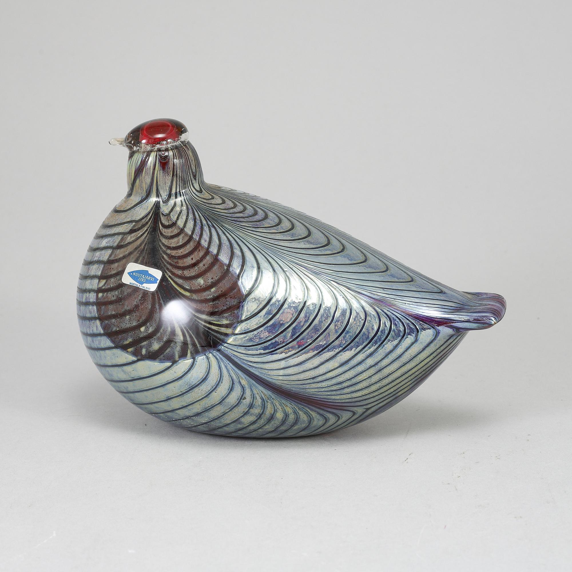 OIVA TOIKKA, lasilintu, Grey Pheasant, signerad Oiva Toikka Nuutajärvi Notsjö.