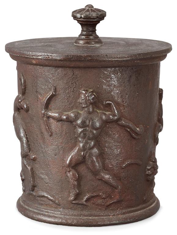 A Carl Elmberg cast iron tobacco jar, Näfveqvarns Bruk.