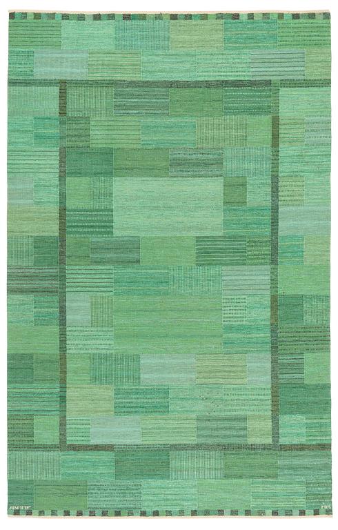 Marianne Richter, matta, "Fasad, grön II", rölakan, ca 305 x 196 cm, signerad AB MMF MR.