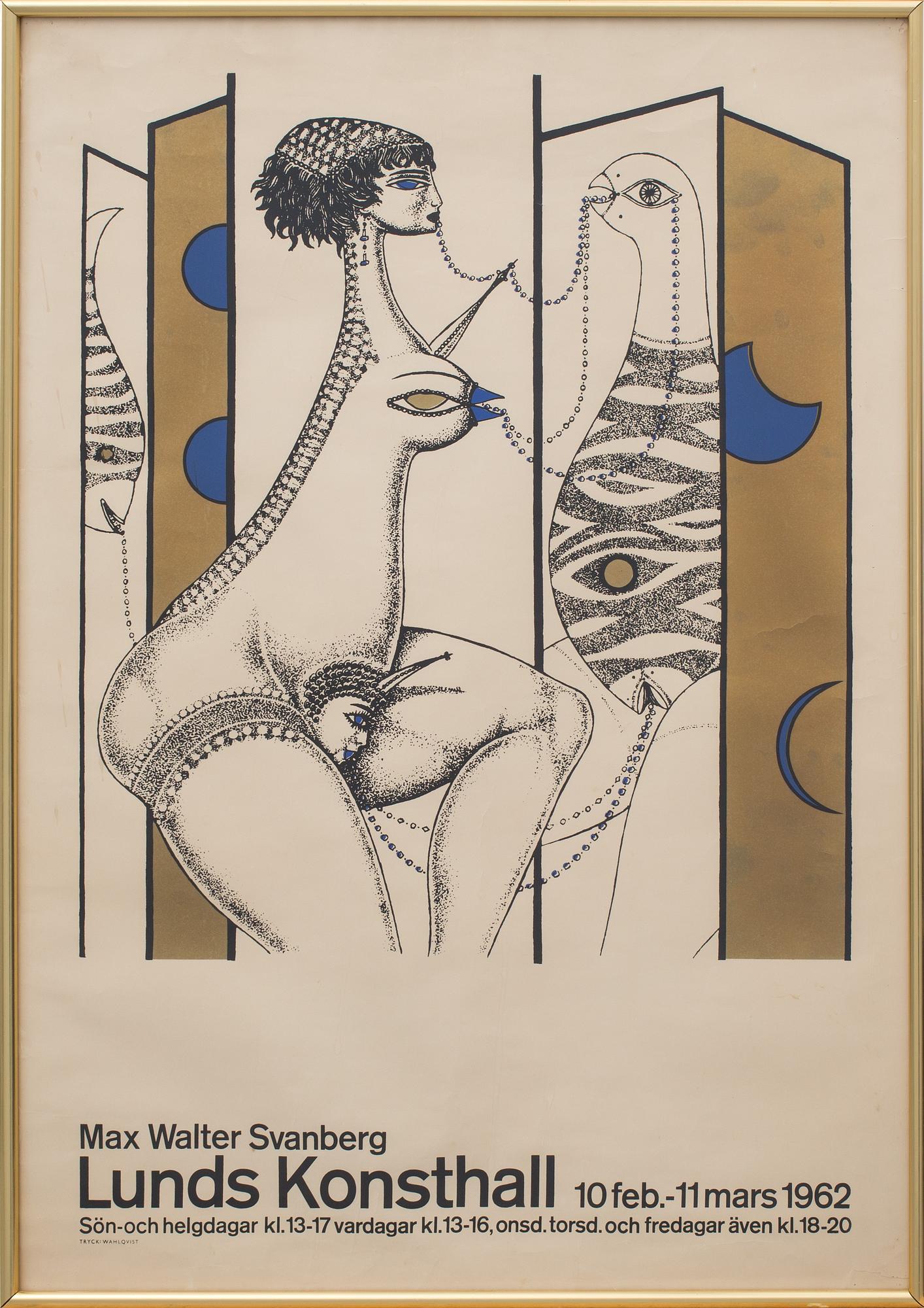 MAX WALTER SVANBERG, litografisk utställningsaffisch, Lunds Konsthall 1962.