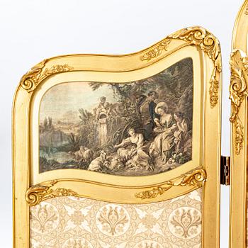 A Louis XV style folding screen around 1900.