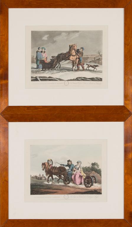Hand-coloured aquatints, 2 pcs.