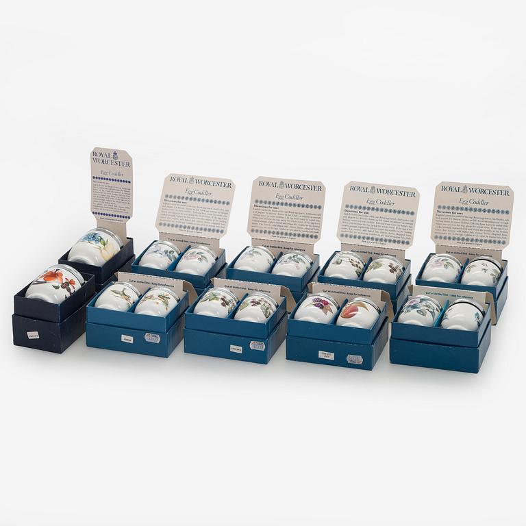 A set of eighteen egg coddlers, Royal Worcester, England, late 20th century.