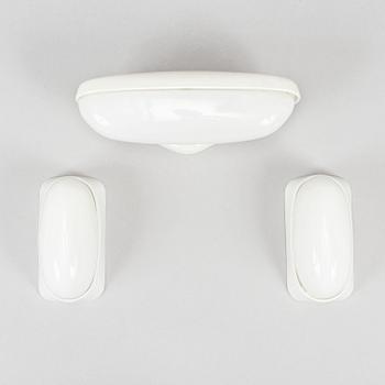 Wilhelm Wagenfeld, a set of three glass and ceramic bathroom lights, Lindner Keramik, Bamberg.
