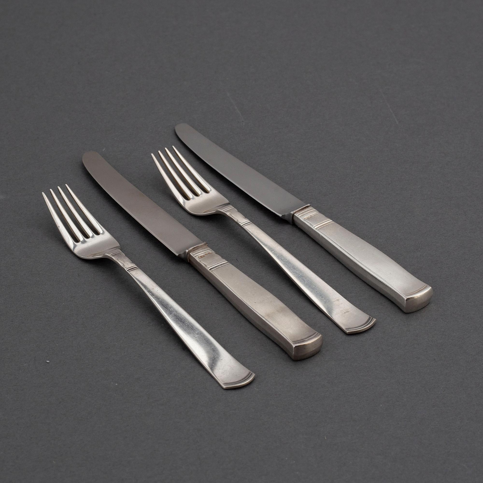 JACOB ÄNGMAN, 12+12 'Rosenholm' silver cutlery.