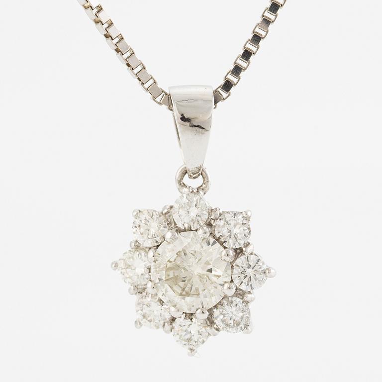Pendant with chain in 18K white gold set with brilliant-cut diamonds.