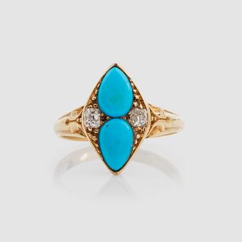 A turquoise and old-cut diamond ring. Total carat weight of diamonds circa 0.20 cts.