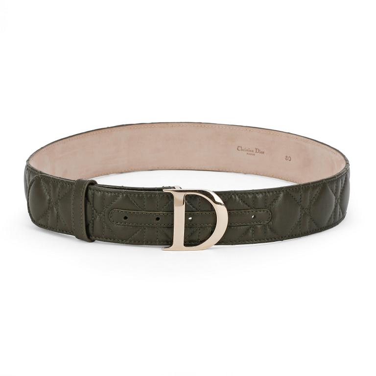 CHRISTIAN DIOR, a green leather quilted belt.