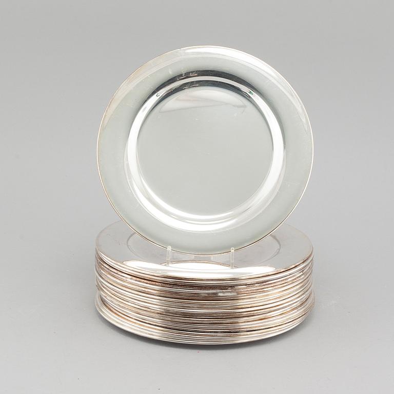 24 late 20th century silver plated plates by Skandia Silver.