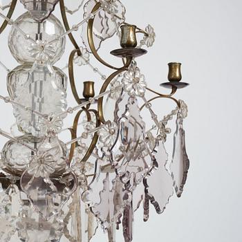 A mid 19th century Swedish Baroque style six-light chandelier.