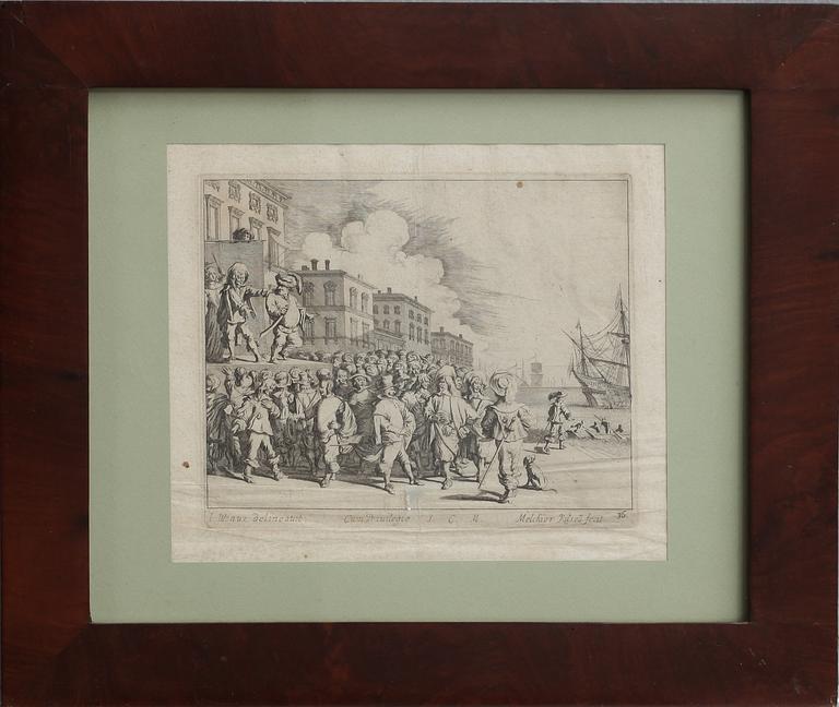 KOPPARSTICK, 2 st, ett av William Hogarth och ett efter W. Bauer, 1700-tal.