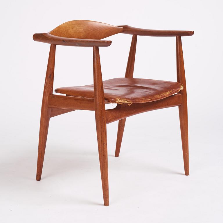 Hans J Wegner, a teak and brown leather 'CH-35', Carl Hansen & Son, Denmark 1950-60s.