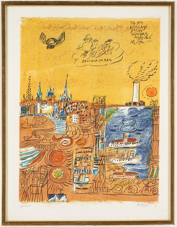 MADELEINE PYK, färglitografi, provtryck, signerad.