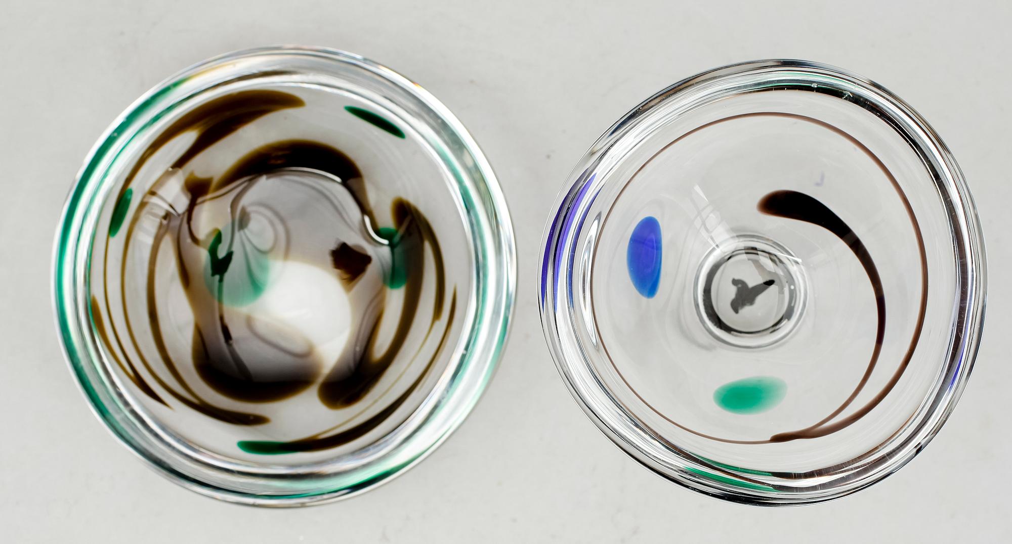 SKÅLAR, 2 st, glas, "Abstrakta", Vicke Lindstrand, Kosta.