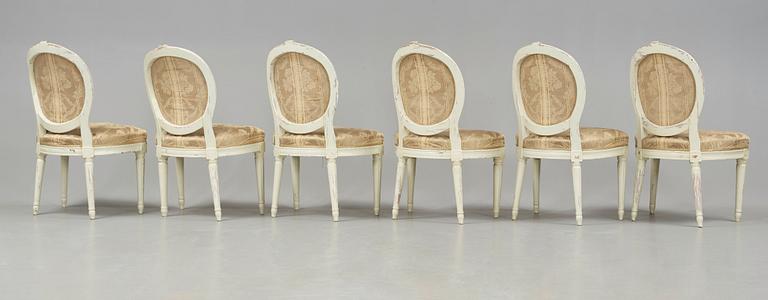 Six Gustavian late 18th century chairs.