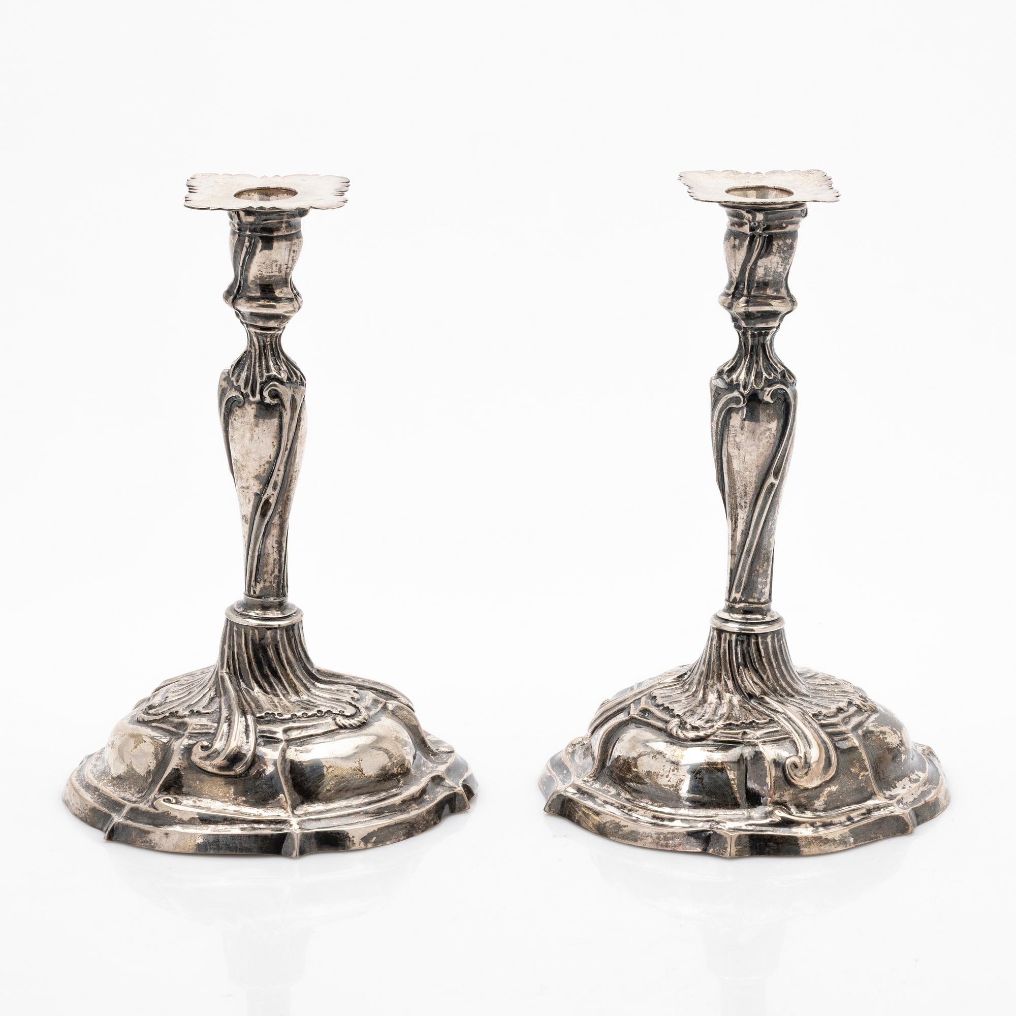 Ljusstakar, ett par, silver, Conrad Jurgen Hartwig, Schleswig.