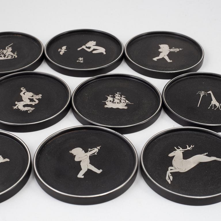 TIDDIT WENDT, Coasters, 9 st, platina och isolit, Perstorp, 1950-tal.