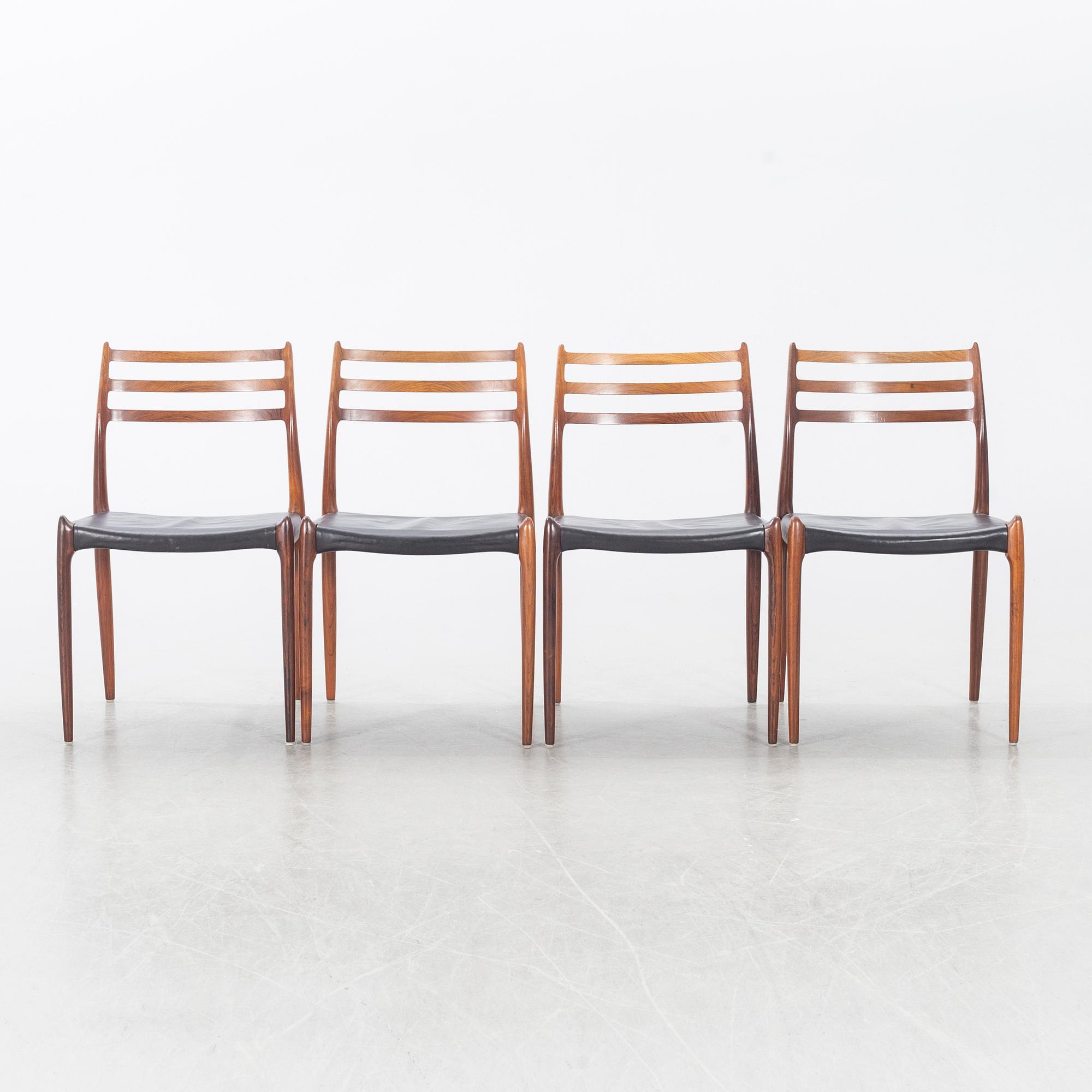 A Table from Slagelse Möbelvaerk A/S and 4 chairs, Niels Otto Møller, JL Møller. Denmark, 1960's.