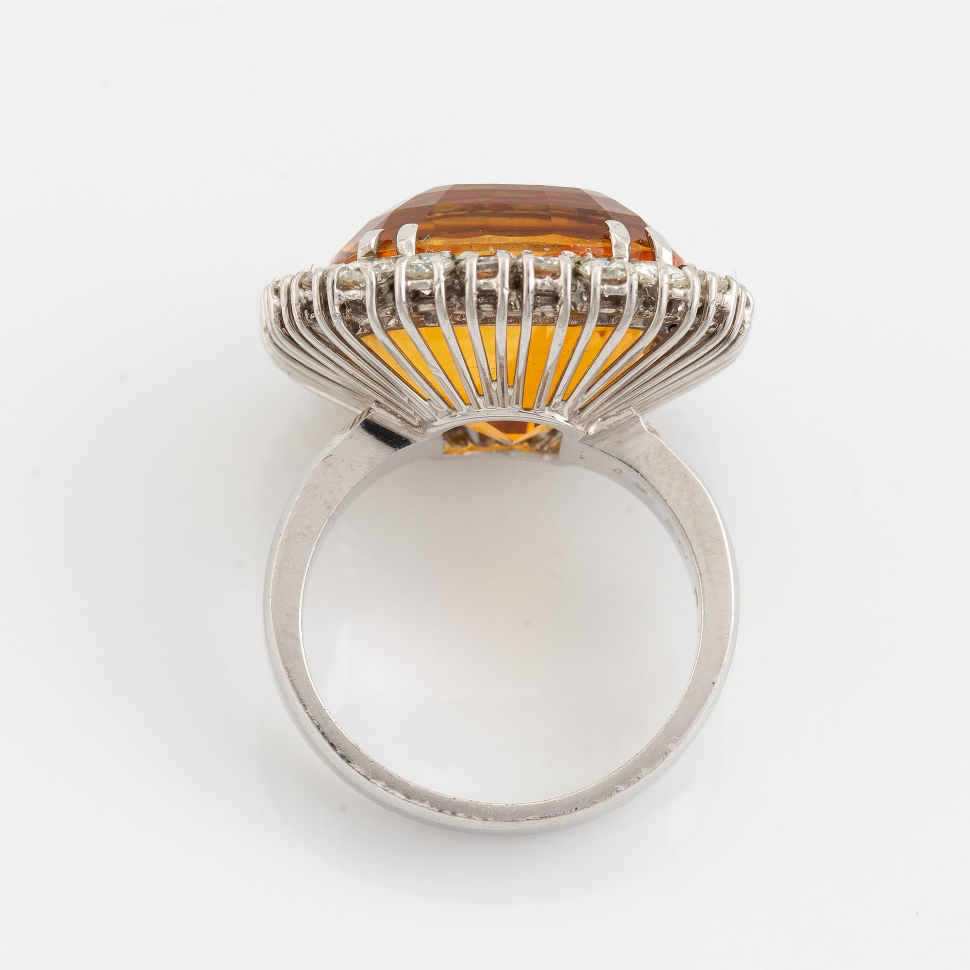 Citrine and brilliant cut diamond cocktail ring.