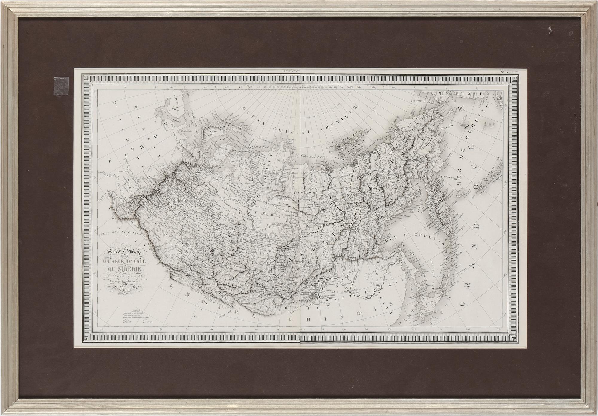 KARTA, Carte Général de la Russie d´Asie ou Sibérie, graverad av Giraldon Bovinet, Paris 1834.