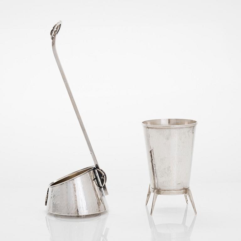 A silver punch ladle and a footed vase/ beaker, Pirkan-Kulta, Tampere 1961 and 1958.