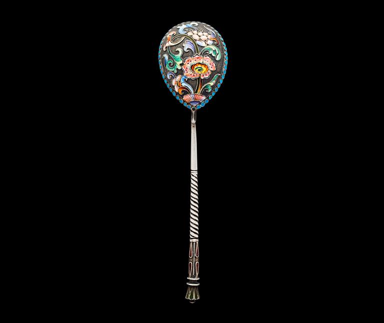 A RUSSIAN CLOISONNE  SPOON. РУССКАЯ ЛОЖКА, КЛУАЗОНЕ.